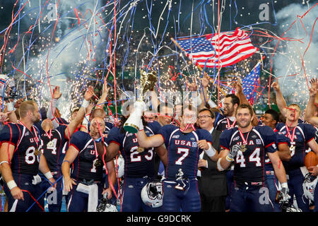 Il Team USA celebra la vittoria del Campionato Mondiale di calcio sulla luglio 16, 2011, STATI UNITI D'AMERICA vince 50:7 contro il Canada e vince il Foto Stock