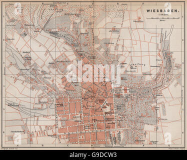 WIESBADEN città antica città stadtplan. Hessen karte. BAEDEKER, 1896 mappa vecchia Foto Stock