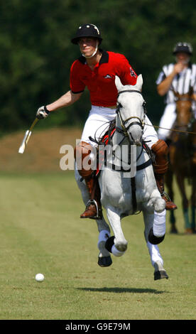 Prince William gioca a polo per la squadra di Highgrove al Cirencester Park Polo Club. Foto Stock