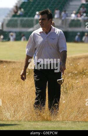 Nick Faldo dell'Inghilterra durante una sessione di pratica al Royal Liverpool Golf Club, Hoylake. Foto Stock