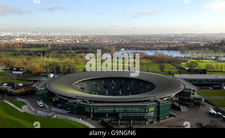 Tennis, Centro campo, Wimledon. Vista generale che mostra la Corte numero uno a Wimbledon. Foto Stock