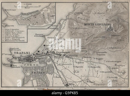 TRAPANI piano urbanistico e dintorni. Monte San Giuliano/Erice. Sicilia Sicilia, 1912 Mappa Foto Stock