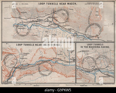 San Gottardo A SPIRALE FERROVIARIA/LOOP GALLERIE Wassen Freggio Prato Biaschina, 1897 Mappa Foto Stock