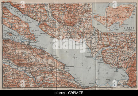 Il lago di Costanza inset Lindau. Konstanz St Gallen Bregenz. Topo-map, 1905 Foto Stock