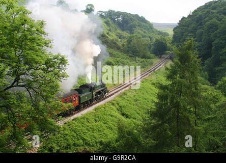 Standard BR 4-6-0 passato arrampicata Beck foro al di sopra dell'acqua Arca ponte con un treno per Pickering Foto Stock