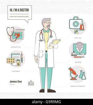 Medico professionale competenze infografico riprendere con strumenti e attrezzature mediche e set di icone Illustrazione Vettoriale