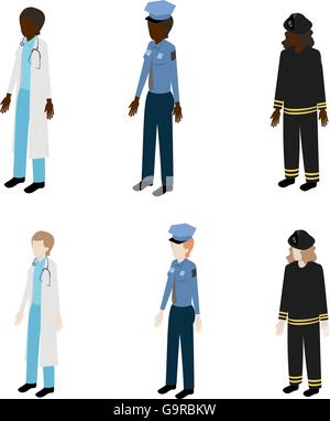 Set di soccorritori isometrica Illustrazione Vettoriale