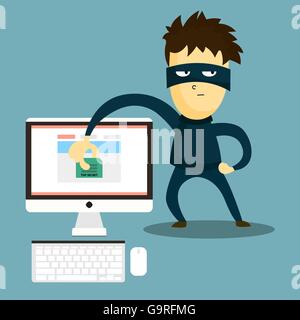 Il pirata informatico ruba il documento dal computer Illustrazione Vettoriale