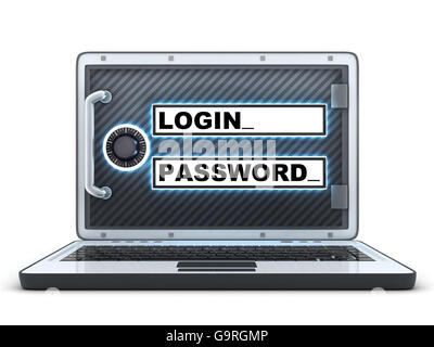 Laptop login e password (fatto in 3D rendering) Foto Stock