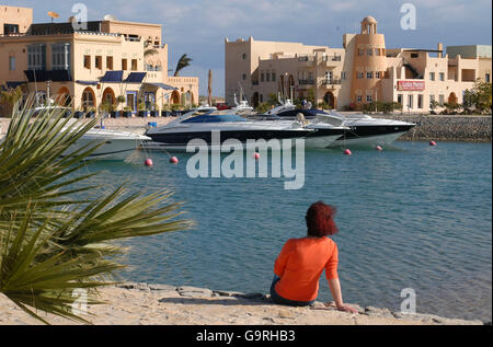 Porto degli yacht, barche, Abu Tig Marina, el-Guna, Egitto Foto Stock