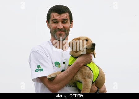 L'ex calciatore della Repubblica d'Irlanda e del Manchester United Roy Keane lancia la campagna di raccolta fondi Irish Guide Dogs for the Blind's 2007 al Radisson SAS, St Helen's Hotel, Dublino, Irlanda. Nella foto aiutare Keane lanciare la campagna è Neva (Labradour 3 mesi). Foto Stock