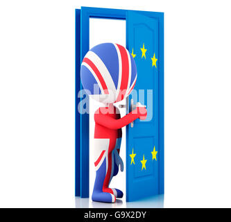 3D renderer illustrazione. Regno Unito e Unione europea. Porta Brexit concetto. Isolato sfondo bianco Foto Stock
