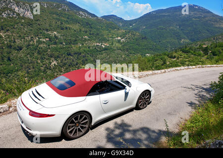 Porsche 911, piccola strada, Francia, sports car, auto convertibili, soft top, Porsche 911 991 Carrera 4s Foto Stock