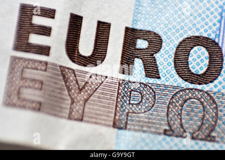 Lettering "euro", macro dettaglio di 20 di banconote in euro Foto Stock