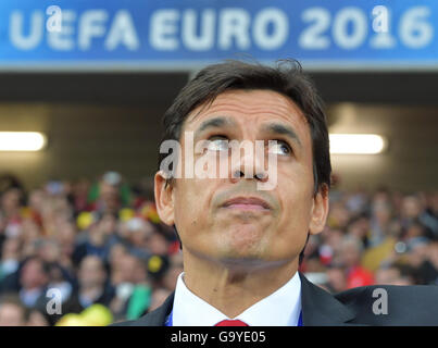 Lille Métropole, Francia. 01 Luglio, 2016. Headcoach Chris Coleman del Galles prima di UEFA EURO 2016 quarto di finale di partita di calcio tra Galles ed il Belgio a Stade Pierre Mauroy a Lille Métropole, Francia, 01 luglio 2016. Foto: Peter Kneffel/dpa/Alamy Live News Foto Stock