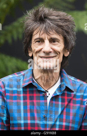 Londra, Regno Unito. Il 4 luglio 2016. Rolling Stones musicista Ronnie Wood. Premere il tasto Giorno della RHS Hampton Court Flower Show. La mostra è aperta al pubblico dal 5 al 10 luglio 2016. Credito: Immagini vibranti/Alamy Live News Foto Stock