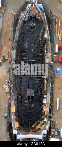 Fotografia aerea dei resti del Cutty Sark a Greenwich, Londra Est. Foto Stock