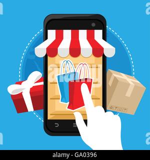 In linea del ecommerce di shopping concetto mobile illustration design Illustrazione Vettoriale