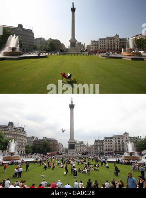 Trafalgar square erbosa oltre Foto Stock