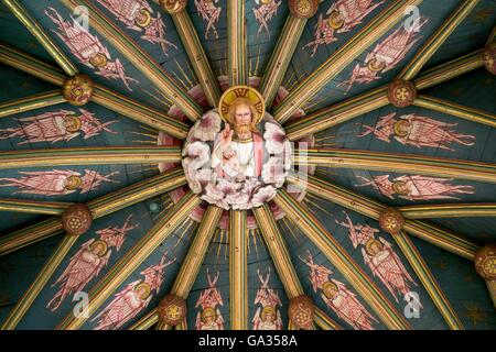 Cattedrale di Ely interno, Cristo nella sua maestà, la borchia centrale della lanterna, Cambridgeshire Inghilterra GB UK Foto Stock