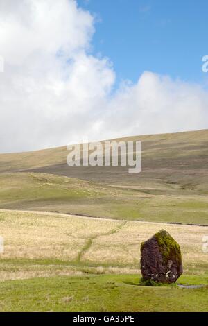 Maen Llúria pietra permanente, vicino Ystradfellte, Parco Nazionale di Brecon Beacons, POWYS, GALLES GB, Regno Unito, Europa Foto Stock