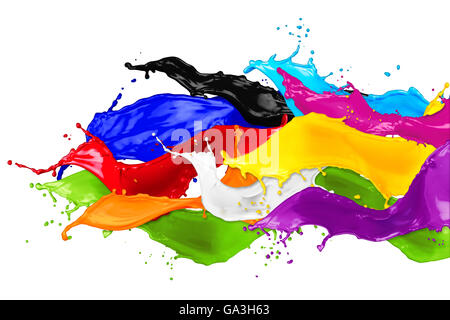 Abstract gli spruzzi di colore isolato su sfondo bianco Foto Stock