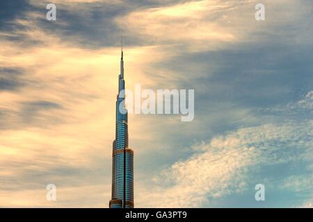 Il Burj Khalifa aka Khalifa Tower, Burj Dubai. città di Dubai, Emirati arabi uniti. mondiali di edificio più alto Foto Stock