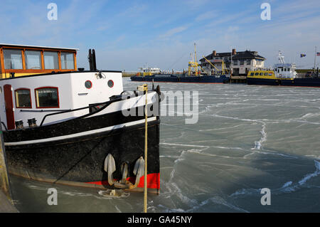 Porto di Oudeschild in inverno, Texel, Paesi Bassi Foto Stock
