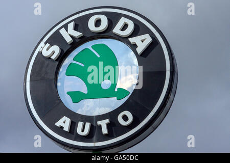 Skoda auto, segno, Mlada Boleslav, Repubblica Ceca Foto Stock