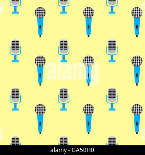 Seamless pattern microfono vintage. Configurazione audio e voice studio. Illustrazione Vettoriale Foto Stock