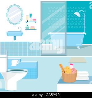 Bagno interno e arredamento interno, casa decorazione, elettrodomestici, oggetti Illustrazione Vettoriale