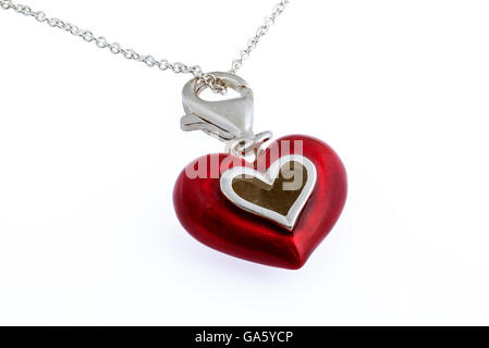 Smalto rosso dipinto di cuore collana Foto Stock