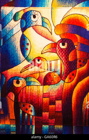 Intrecciato pannello sul display in Cusco raffiguranti peruviana forme di arte nella loro ricca storia Foto Stock