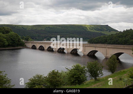 Ladybower serbatoio è una grande Y-serbatoio sagomato, il più basso dei tre nella parte superiore della valle del Derwent nel Derbyshire, Inghilterra. Foto Stock