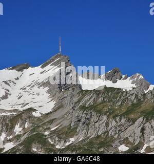 Alta montagna e meta di viaggio nel cantone di Appenzell. Mt Santis. Foto Stock