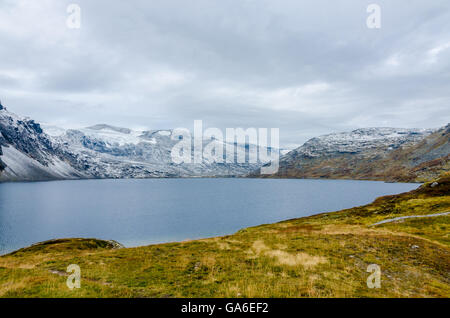 Vista della misty lago di montagna. La Norvegia. Foto Stock