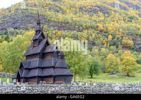 Borgund doga chiesa. Costruito nel 1180 e 1250, Norvegia Foto Stock