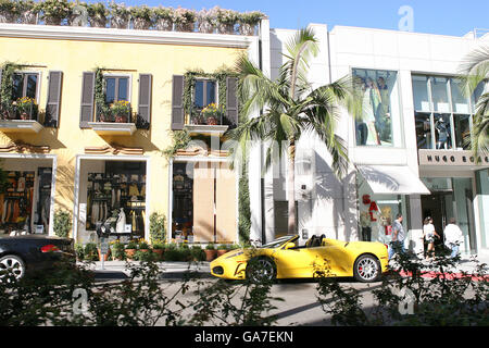 Stock USA. Una veduta di Rodeo Drive a Beverly Hills, Los Angeles. Foto Stock