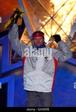 Olimpiadi invernali - Salt Lake City 2002 - Medal Ceremony - Sci alpino - Slalom gigante maschile Foto Stock