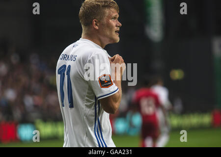 Danimarca, Copenaghen, 3 agosto 2016. Andreas Cornelio (11) di FC Copenhagen durante la UEFA Champions League match di qualificazione tra FC Copenhagen e FC Astra Giurgiu a Telia Parken. FC Copenhagen ha vinto la partita 3-0 e un tramite per i play-off round. Foto Stock