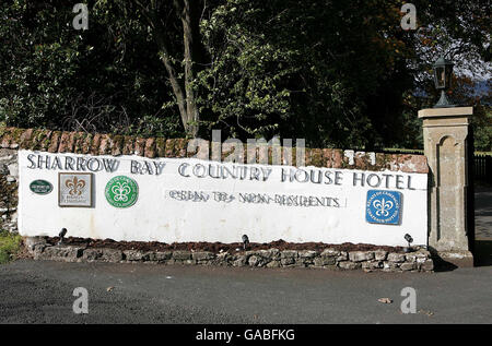 Vista generale dello Sharrow Bay Hotel vicino Penrith nel Lake District, dove John Davies avrebbe punchinato sua cognata al suo ricevimento nuziale il 28 luglio. Foto Stock