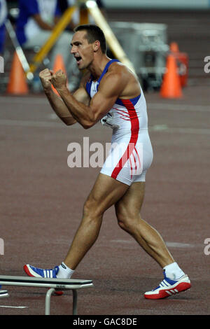 Atletica - Campionati mondiali di atletica IAAF - Osaka 2007 - Stadio Nagai. La Sebrle romana della Repubblica Ceca celebra durante il Decathlon Mens Foto Stock