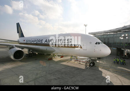 La consegna del primo Airbus A380 a Singapore Airlines Foto Stock