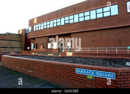 Vista generale di HMP Gloucester in Barrack Square, Gloucester. Foto Stock