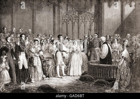 Il matrimonio della regina Vittoria e il Principe Alberto di Saxe-Coburg e Gotha, 10 febbraio 1840. Victoria, 1819 - 1901. La regina del Regno Unito di Gran Bretagna e Irlanda. Foto Stock