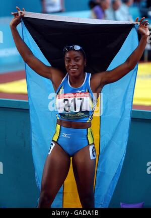 Manchester 2002 - Giochi del Commonwealth - Atletica - donne 100m - finale. Vincitore della finale femminile di 100 m Debbie Ferguson dalle Bahamas Foto Stock