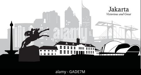 Illustrazione Vettoriale della skyline di Jakarta, Indonesia Illustrazione Vettoriale