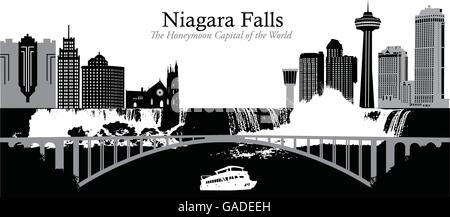 Illustrazione vettoriale dei due letti dello skyline della citta' di Niagara Falls Illustrazione Vettoriale