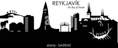 Illustrazione Vettoriale della skyline di Reykjavik, Islanda Illustrazione Vettoriale