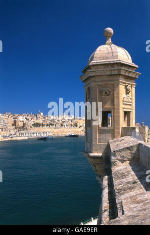 Torre di osservazione, Gardjola, vedette, Senglea e si affaccia La Valletta, Malta, Europa Foto Stock